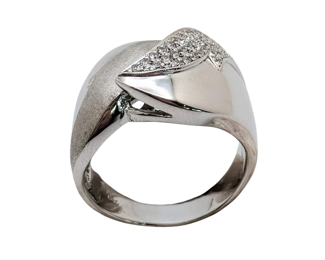 Wide Overlap Design Band with Pave Diamonds - White Gold