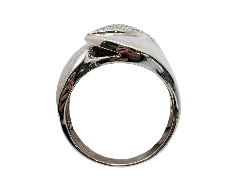 Wide Overlap Design Band with Pave Diamonds - White Gold