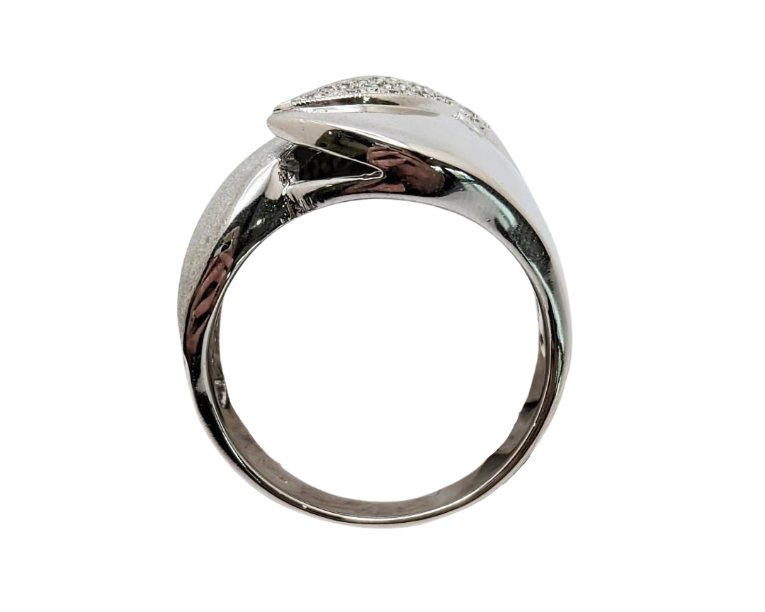 Wide Overlap Design Band with Pave Diamonds - White Gold