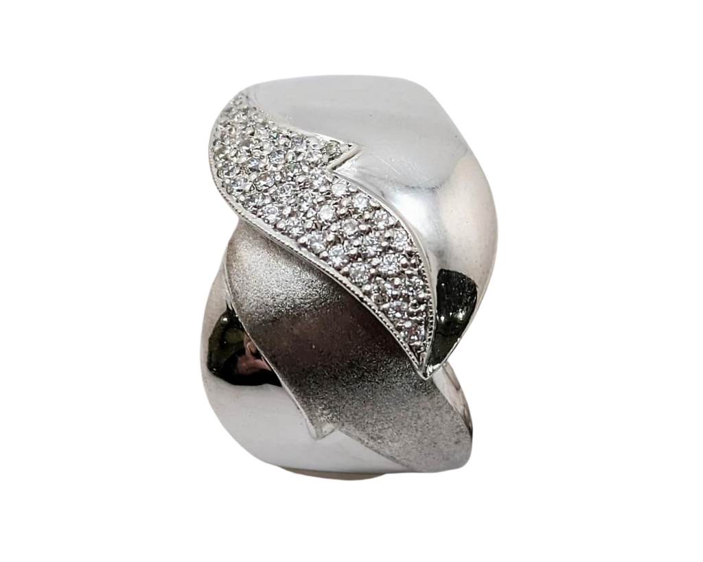 Wide Overlap Design Band with Pave Diamonds - White Gold