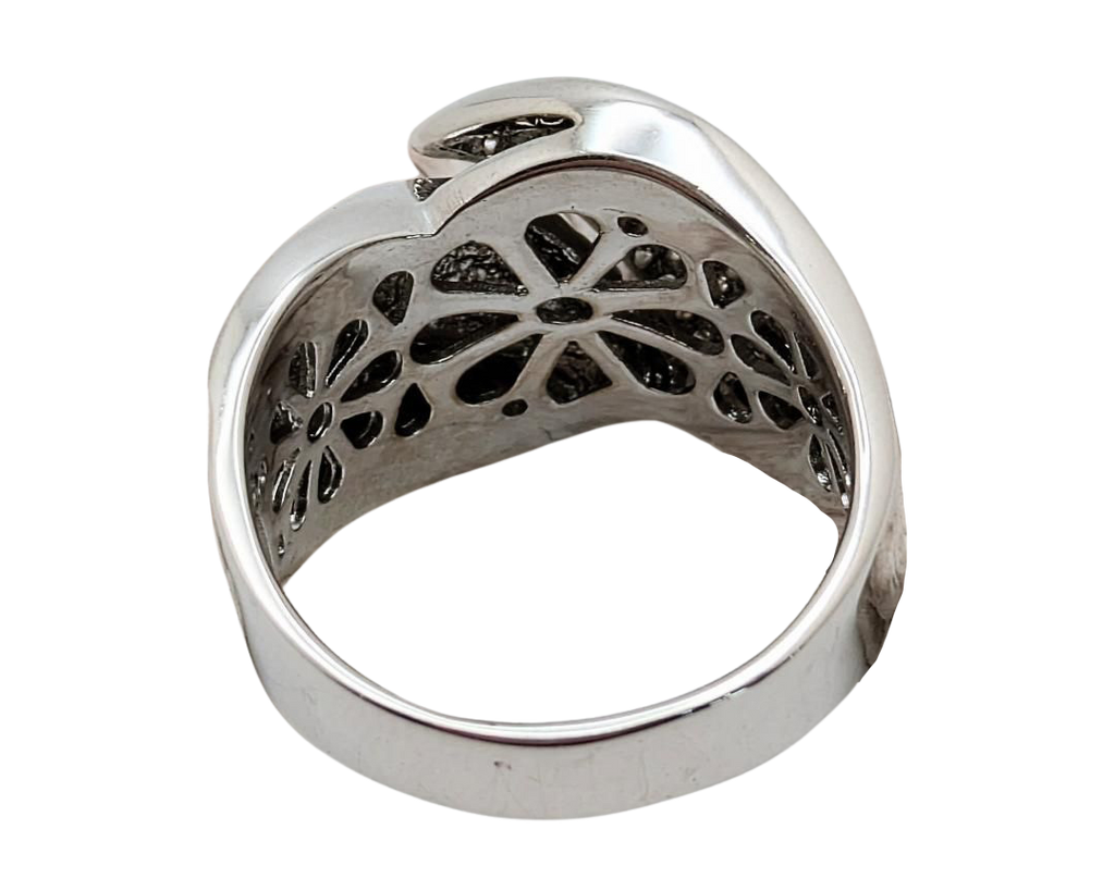 Wide Overlap Design Band with Pave Diamonds - White Gold