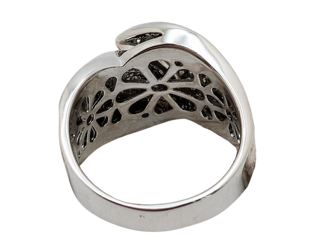 Wide Overlap Design Band with Pave Diamonds - White Gold
