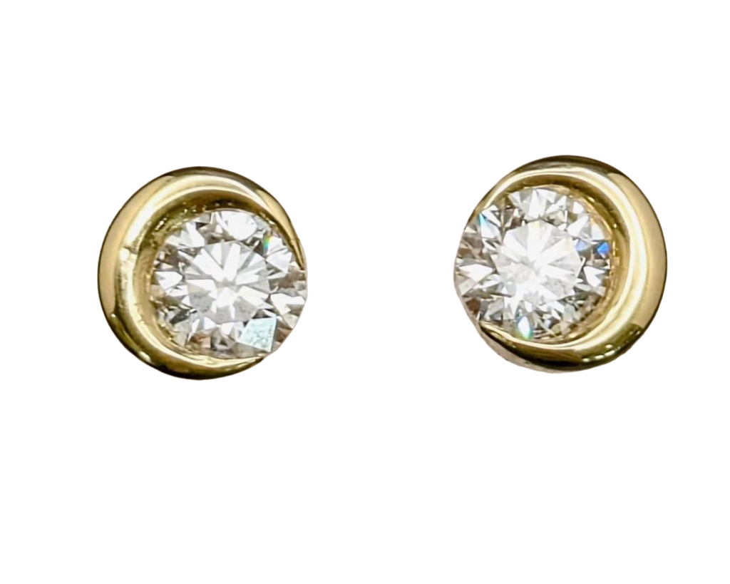 Crescent Moon Stud Earrings with Diamonds - Yellow Gold
