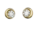 Crescent Moon Stud Earrings with Diamonds - Yellow Gold