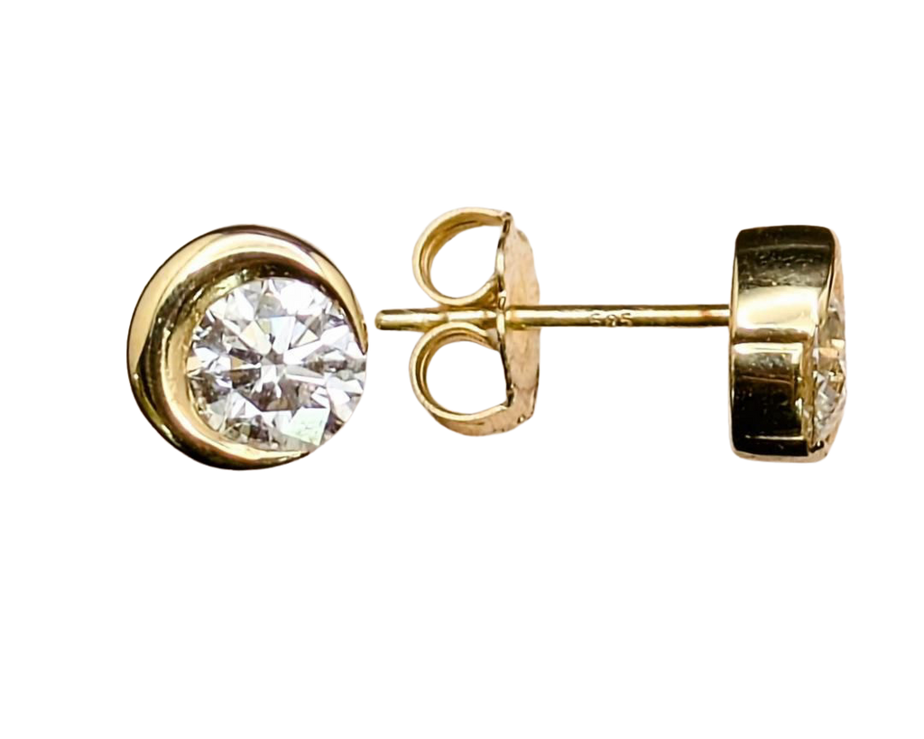 Crescent Moon Stud Earrings with Diamonds - Yellow Gold