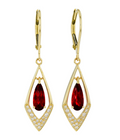 Floating Garnet Dangle Earrings with Diamond Accents - Yellow Gold