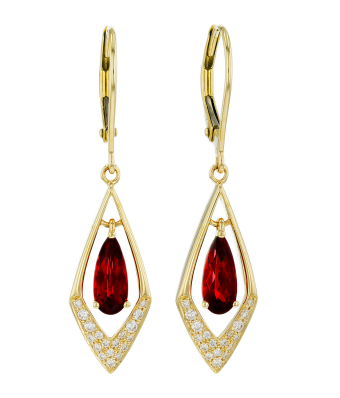 Floating Garnet Dangle Earrings with Diamond Accents - Yellow Gold