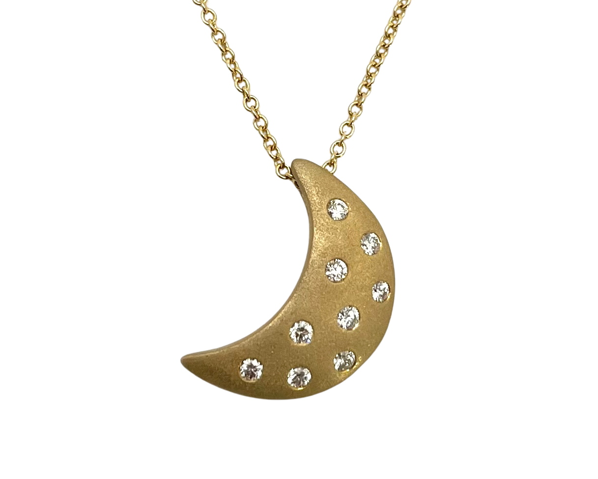 Large Moonlight Pendant with Diamonds - Yellow Gold
