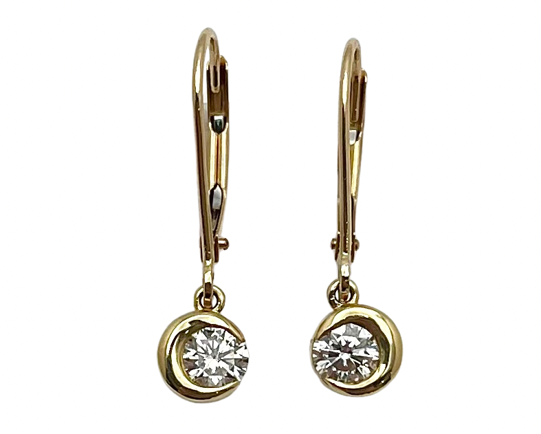 Crescent Moon Dangle Earrings with Diamonds - Yellow Gold