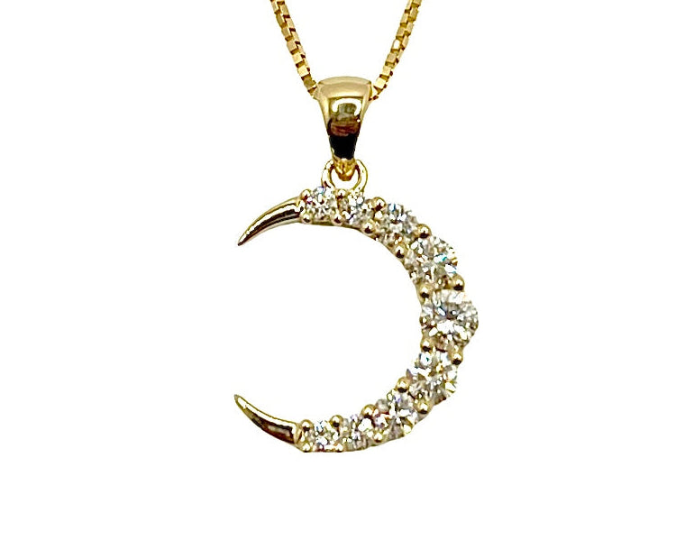 Diamond Crescent Moon Pendant - Yellow Gold
