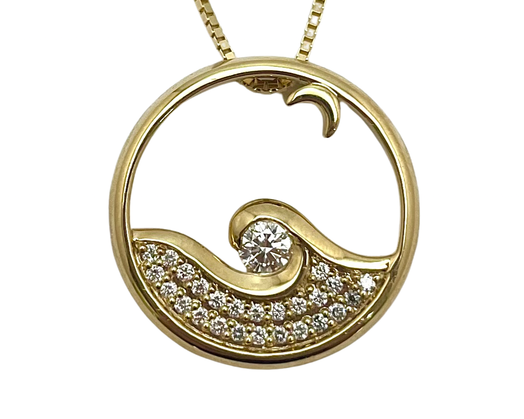 Moon Glow Pendant with Diamond Center and Accenting Diamonds - Yellow Gold