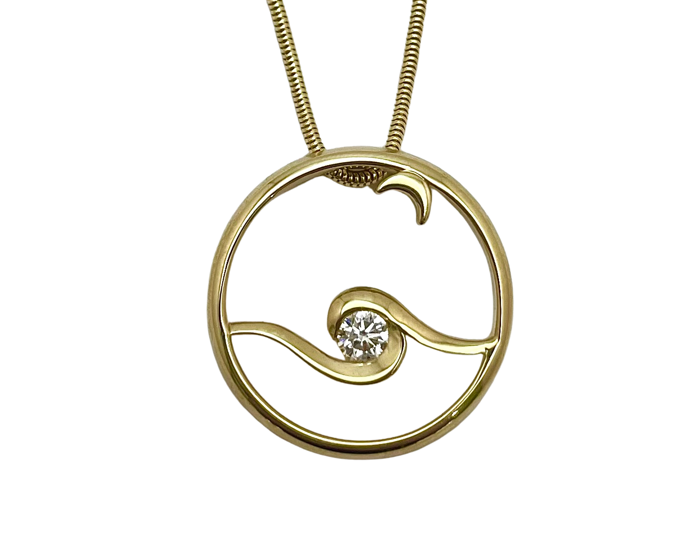 Moon Glow Pendant with Diamond Center - Yellow Gold