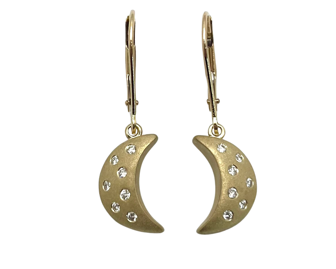 Moonlight Dangle Earrings with Diamond Accents - Yellow Gold
