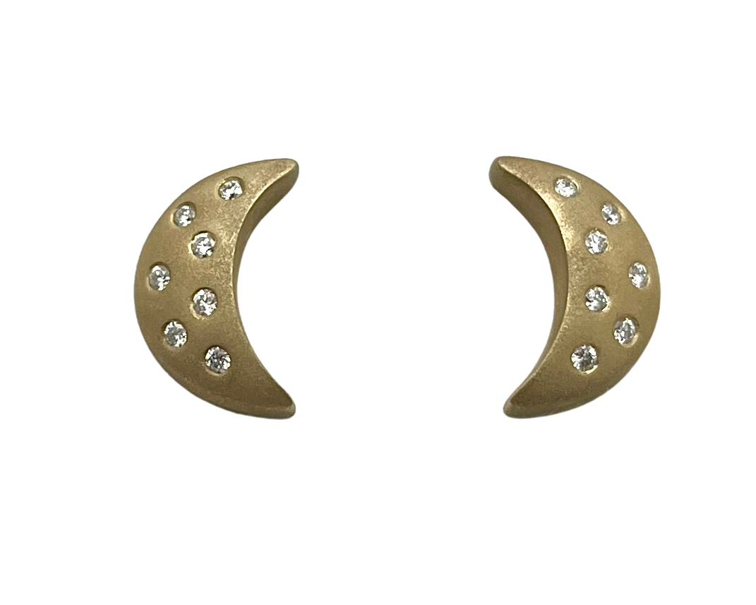 Moonlight Stud Earrings with Diamonds - Yellow Gold