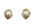 Pearl Earrings with Pave Diamond Accents - Yellow Gold