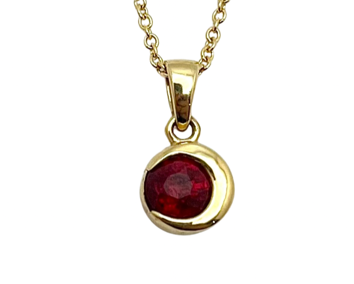 Crescent Moon Pendant with Ruby - Yellow Gold