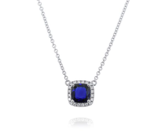 Sapphire Necklace with Diamond Halo - White Gold