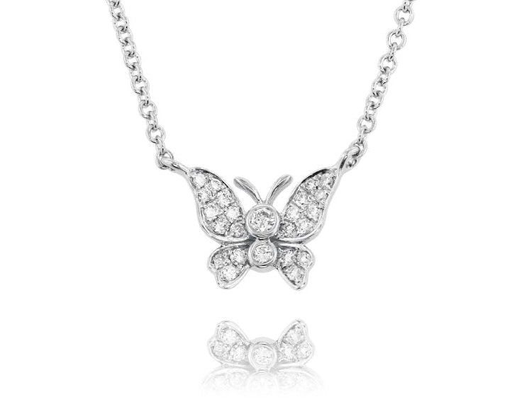 Diamond Butterfly Necklace - White Gold