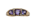 3 Stone Amethyst Filigree Ring with Accenting Diamonds - Yellow Gold