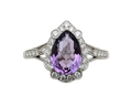 Amethyst Ring With Milgain Detail and Diamond Accented Shank - White Gold
