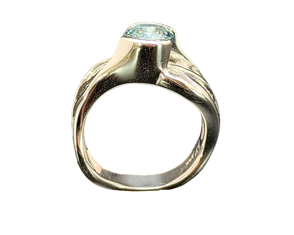Aquamarine Free Form Vine Ring - White Gold