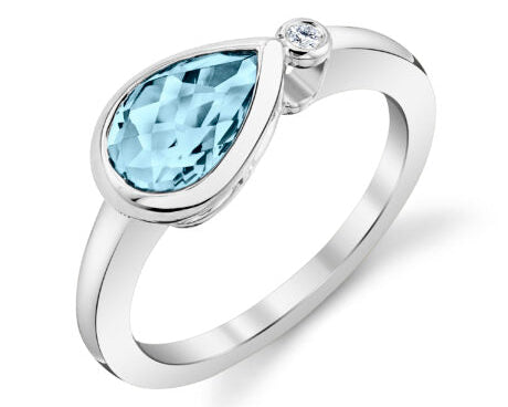 Pear Shaped Aquamarine and Diamond Ring - White Gold