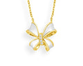 Mother of Pearl Bow Necklace with Pave Diamonds - Yellow Gold