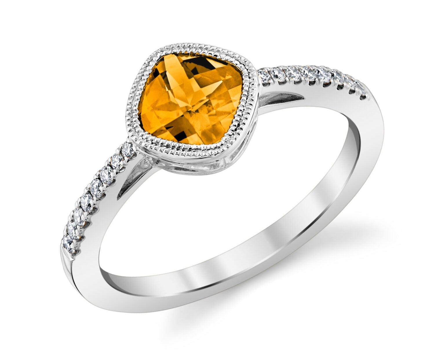 Square Bezel Set Citrine Ring - White Gold