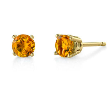 Citrine Double Gallery Stud Earrings - Yellow Gold