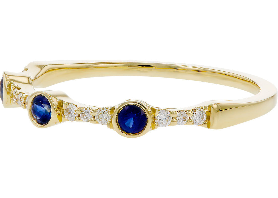 Bezel Set Sapphire and Pave Diamond Band - Yellow Gold