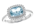 Aquamarine Ring With Diamond Halo - White Gold