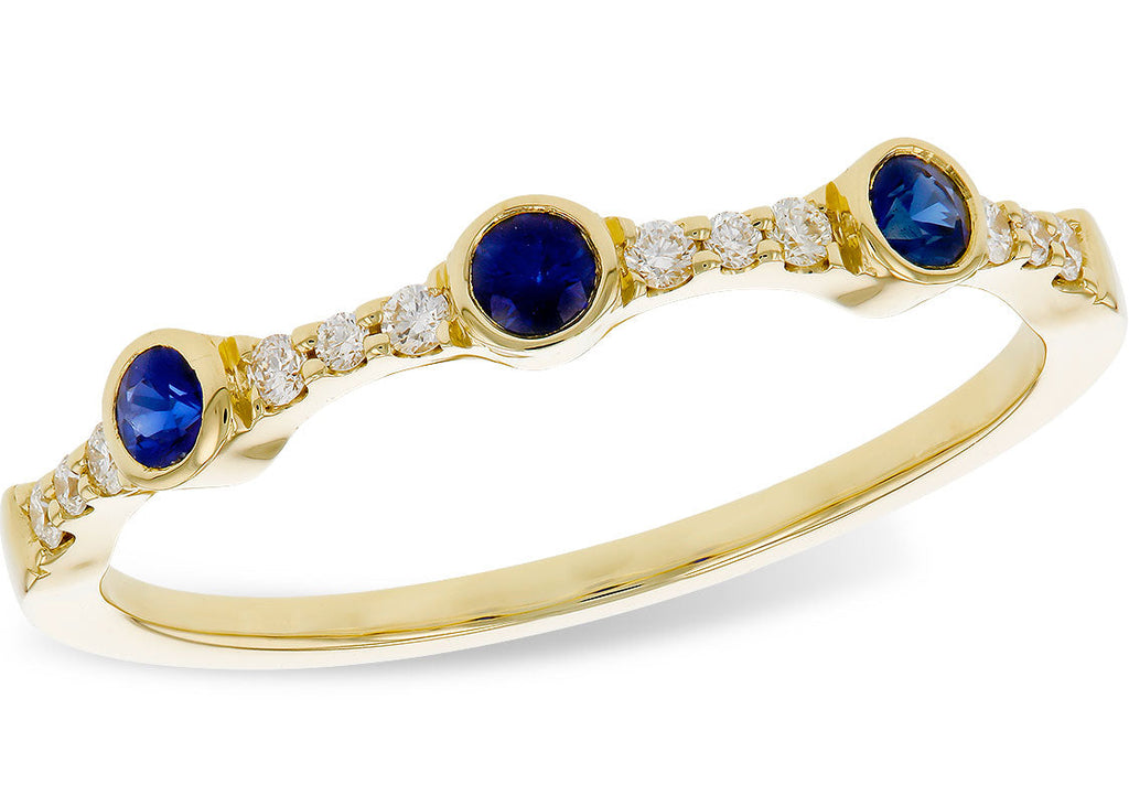 Bezel Set Sapphire and Pave Diamond Band - Yellow Gold