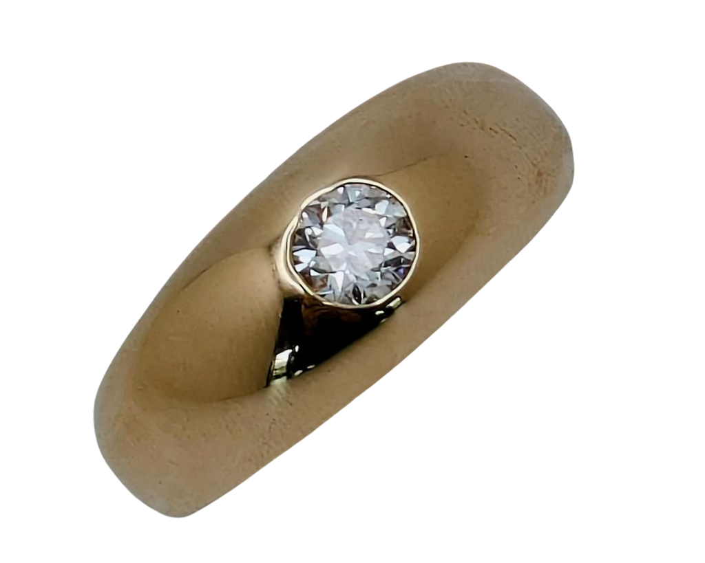 Flush Set Men's Dome Diamond Ring - Yellow Gold