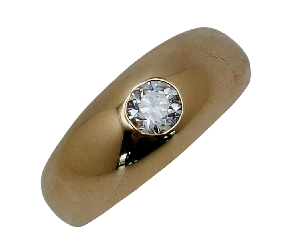 Flush Set Men's Dome Diamond Ring - Yellow Gold