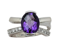 Amethyst Semi-Bezel Bypass Ring With Accenting Diamonds - White Gold