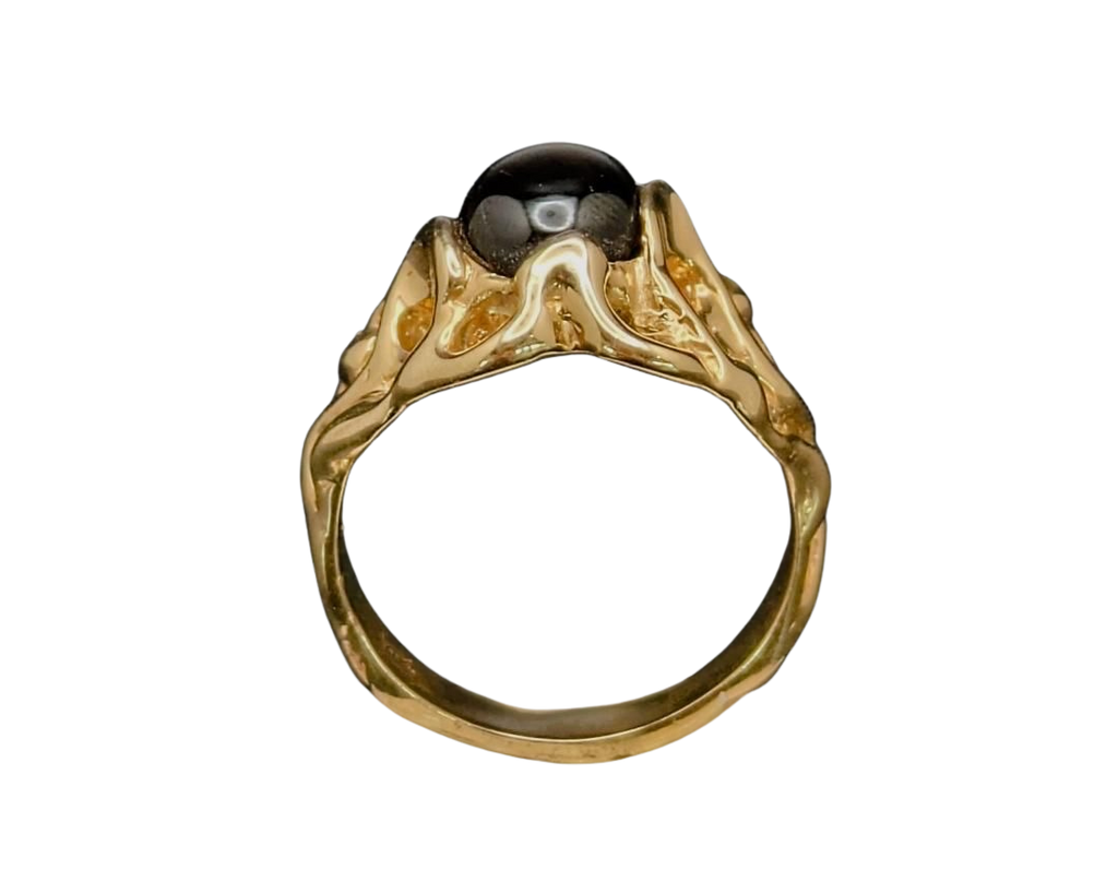 Freeform Black Star Sapphire Ring - Yellow Gold
