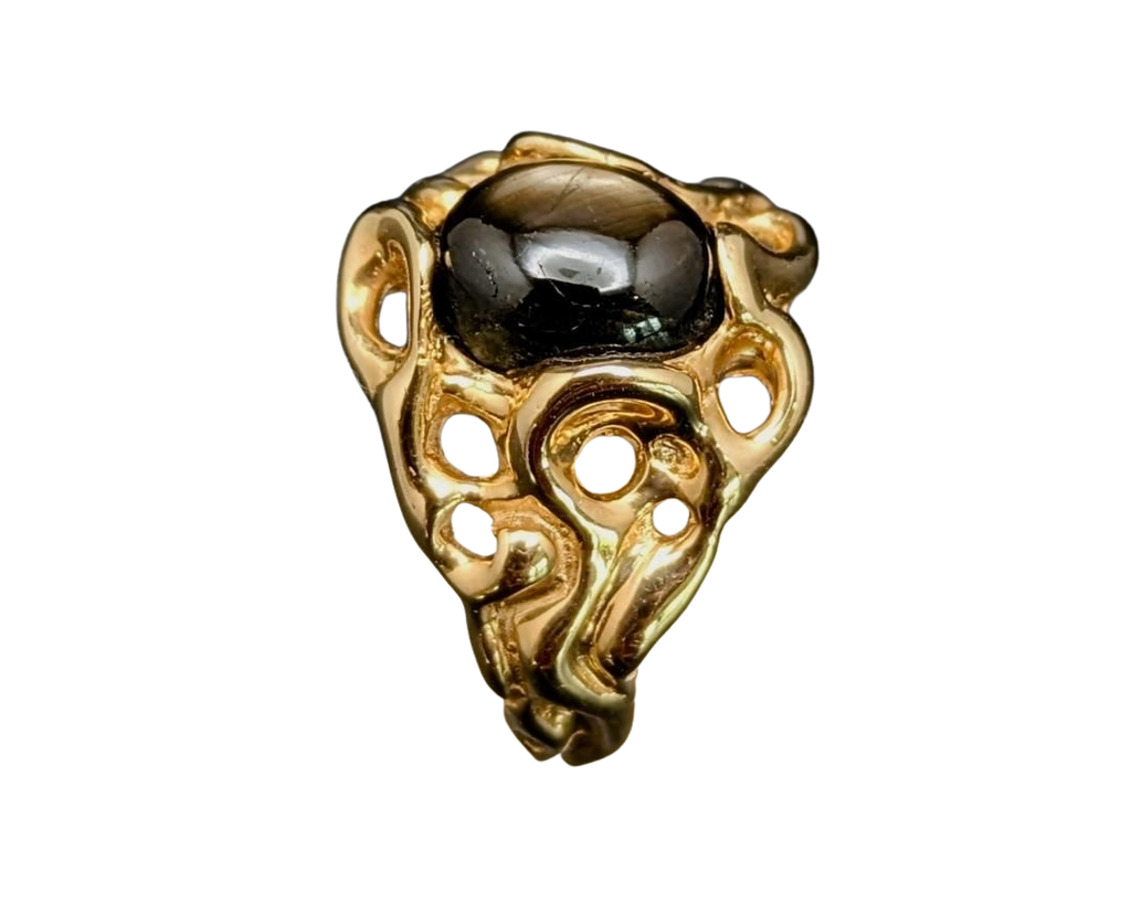 Freeform Black Star Sapphire Ring - Yellow Gold