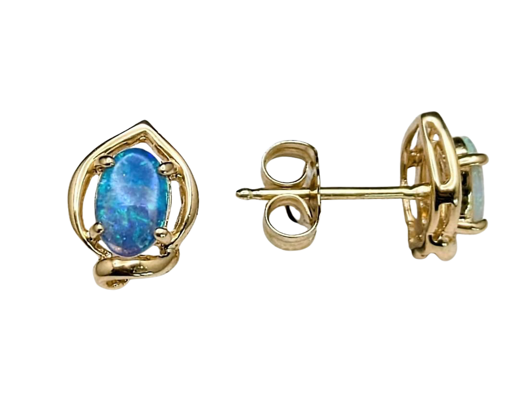 African Opal Studs - Yellow Gold