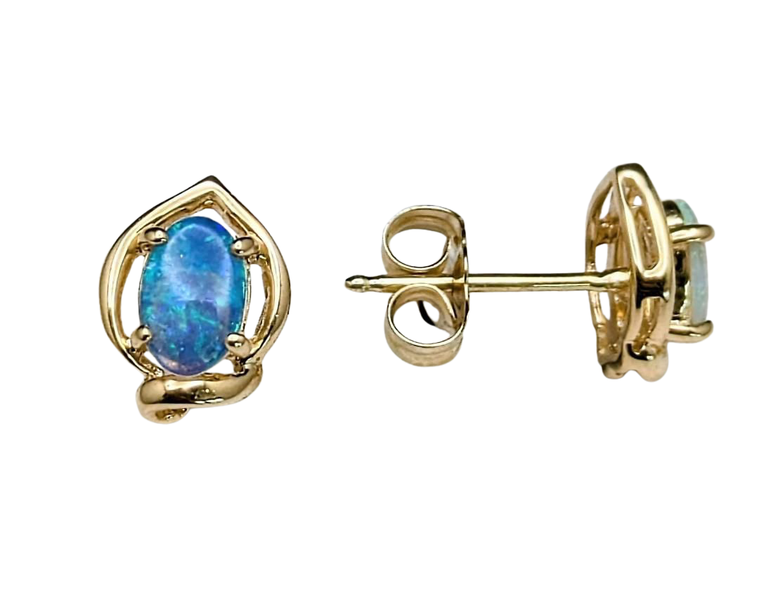 African Opal Studs - Yellow Gold