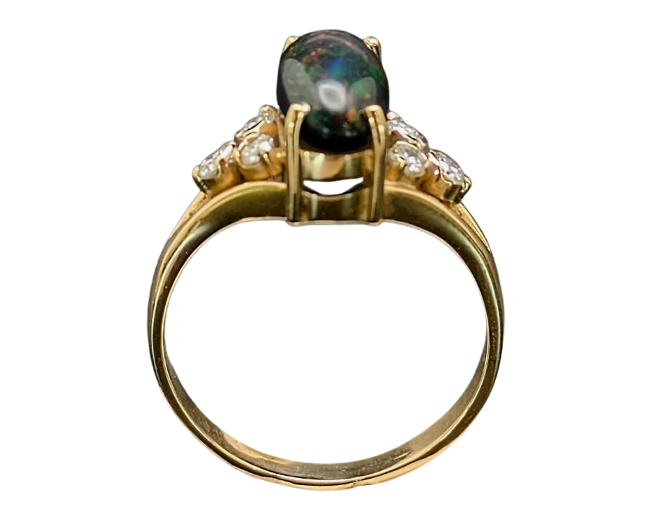 Australian Black Opal Ring with Diamond Accents - Yellow Gold