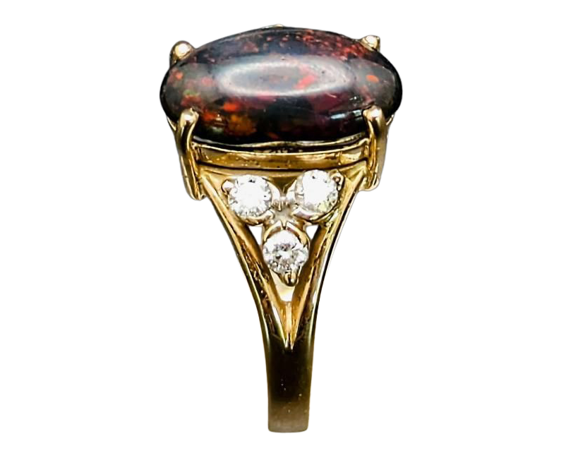 Australian Black Opal Ring with Diamond Accents - Yellow Gold