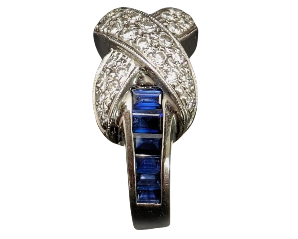 Diamond and Sapphire X Ring - White Gold