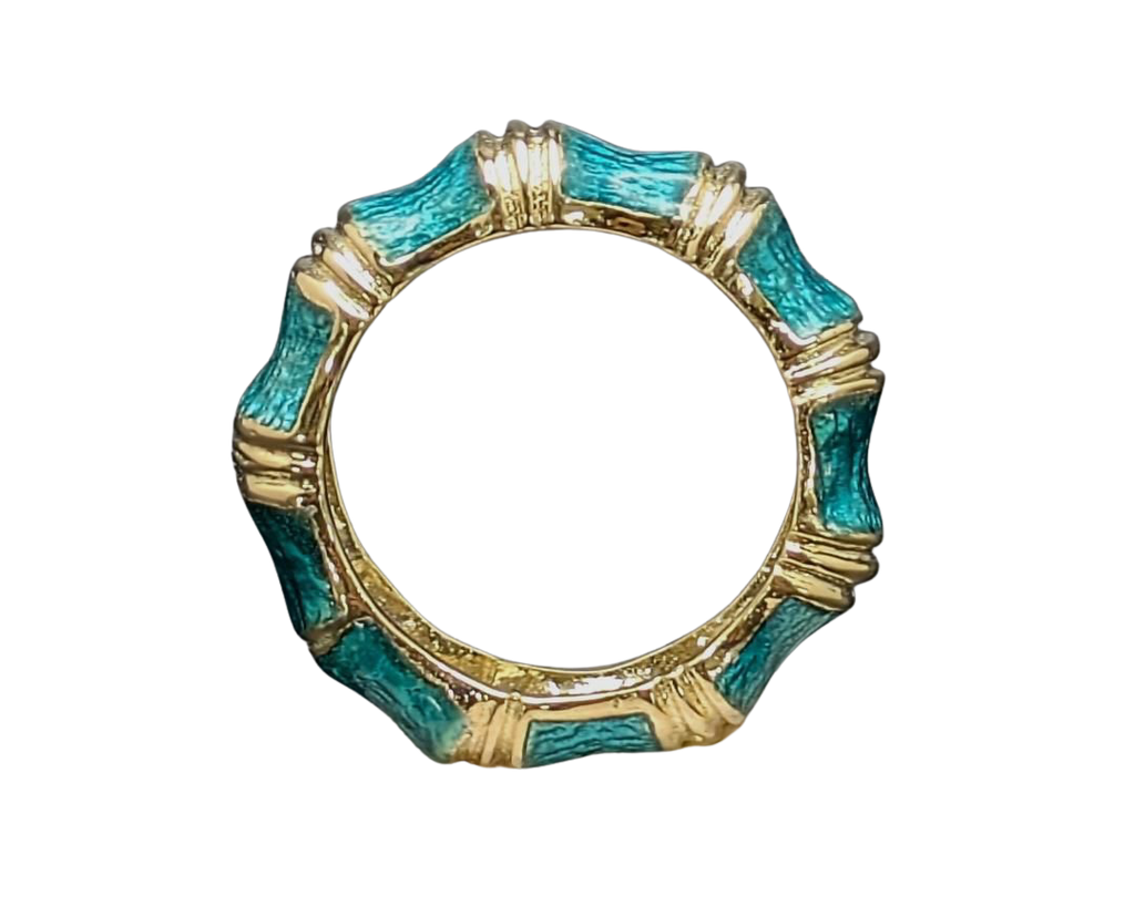 Bamboo Pattern Enamel Eternity Band - Yellow Gold