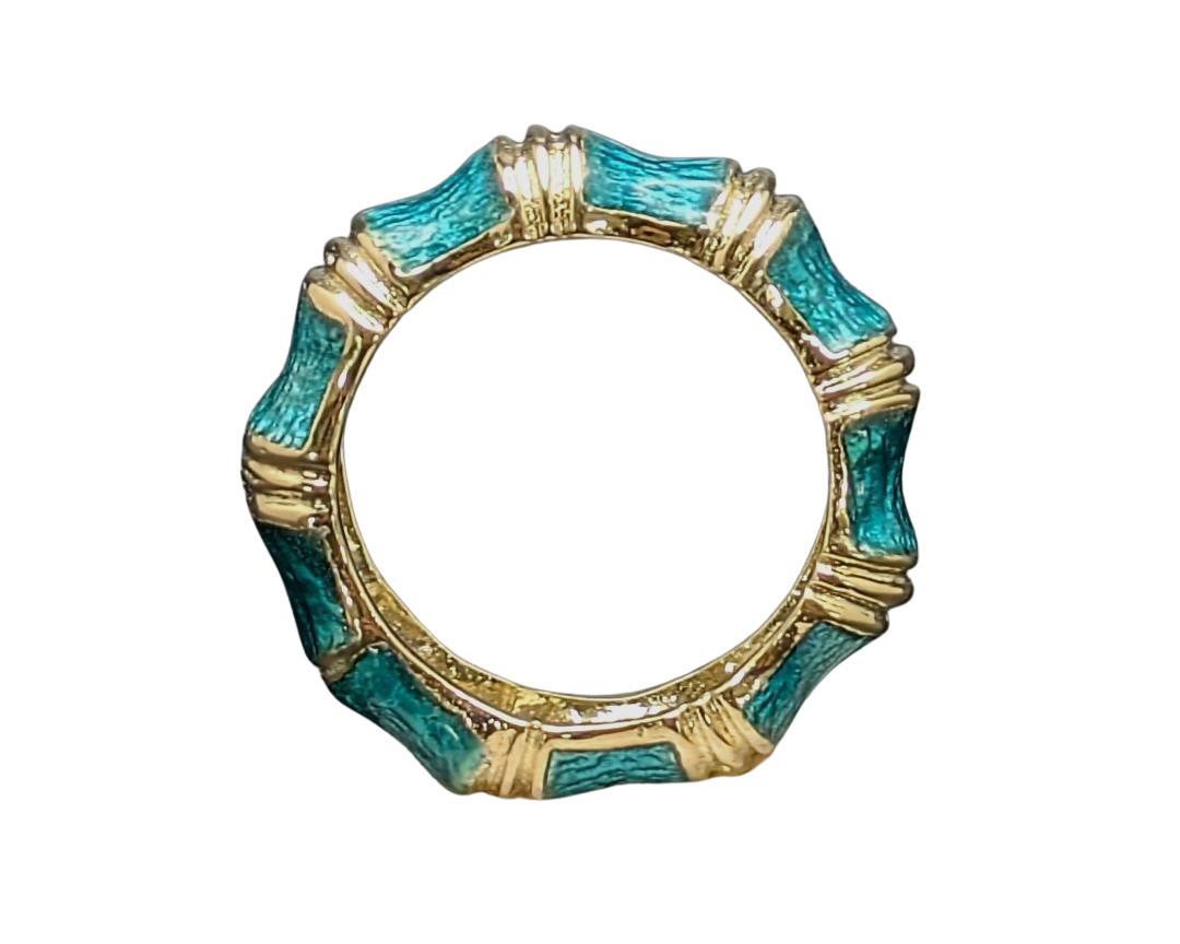Bamboo Pattern Enamel Eternity Band - Yellow Gold