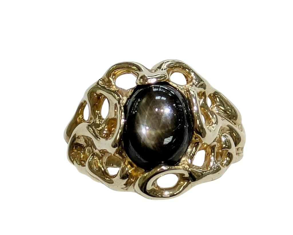 Freeform Black Star Sapphire Ring - Yellow Gold