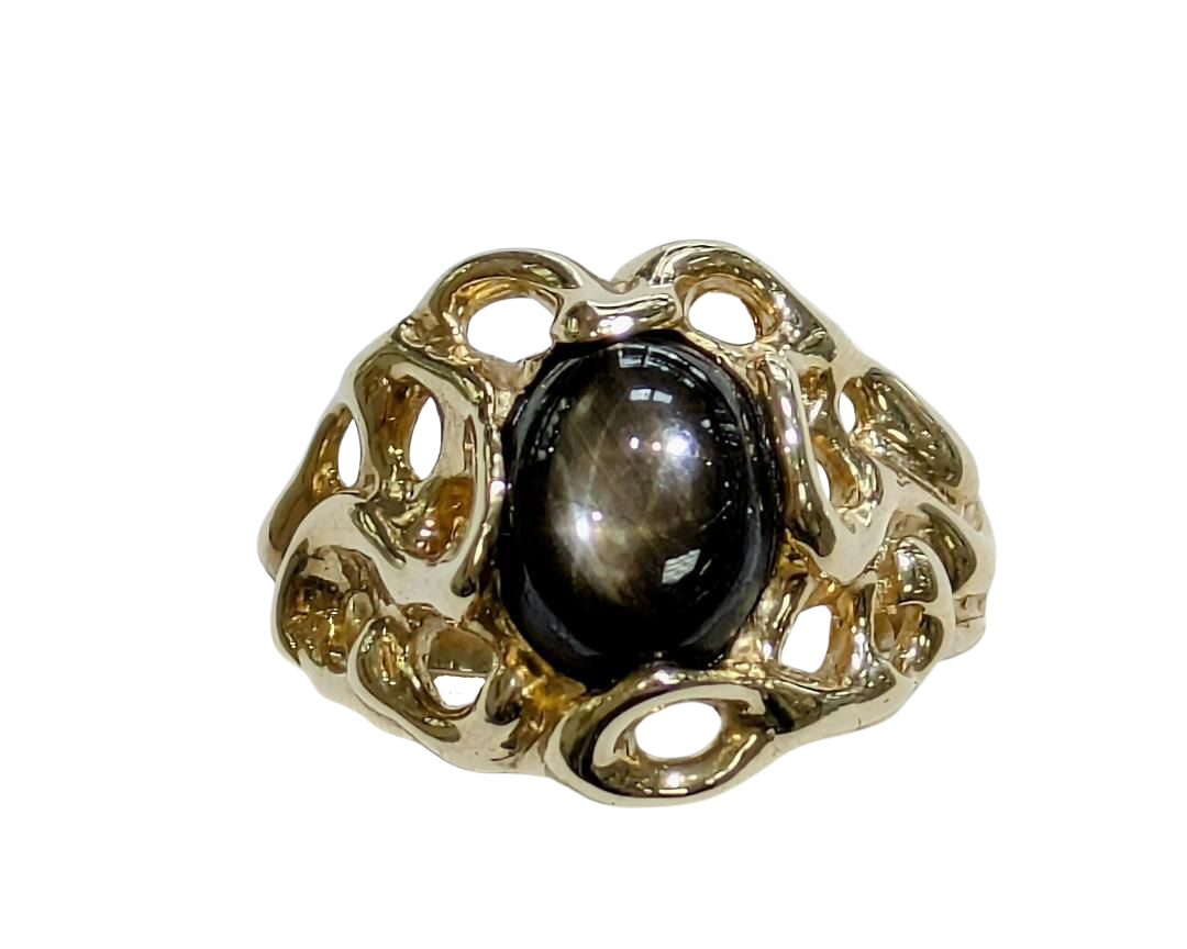Freeform Black Star Sapphire Ring - Yellow Gold