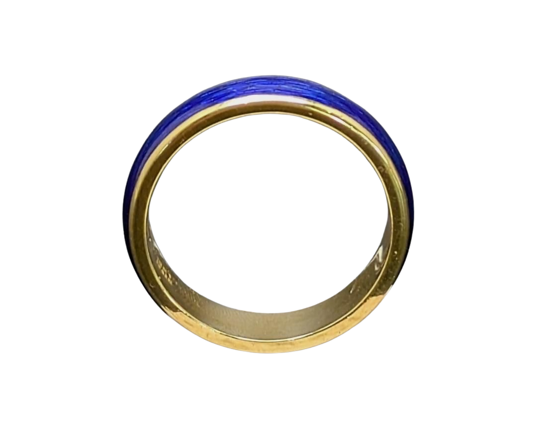Blue Enamel Band - Yellow Gold