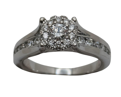 0.71ct Diamond Cluster Halo Ring with Diamond Accents - White Gold
