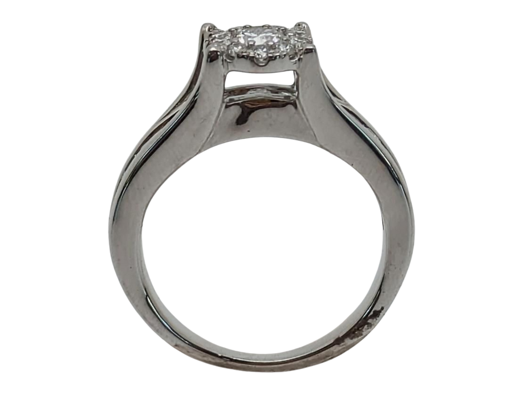 Diamond Cluster Halo Ring with Diamond Accents - White Gold