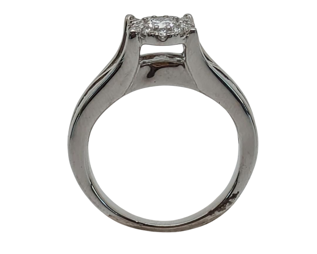 Diamond Cluster Halo Ring with Diamond Accents - White Gold